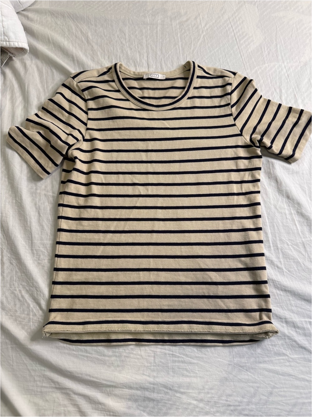 Striped Crewneck T-Shirt in Beige and Black